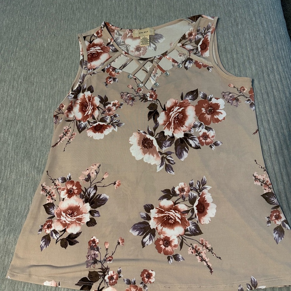 Floral Crisscross Neck Blouse - Cream and Pink - (washed, but never worn)